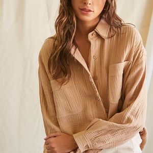 Distressed Muslin Button Down Oversized Top